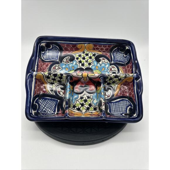 Talavera Mexican Folk Art Rectangular 4 Section Dish EUC - Picture 1 of 5